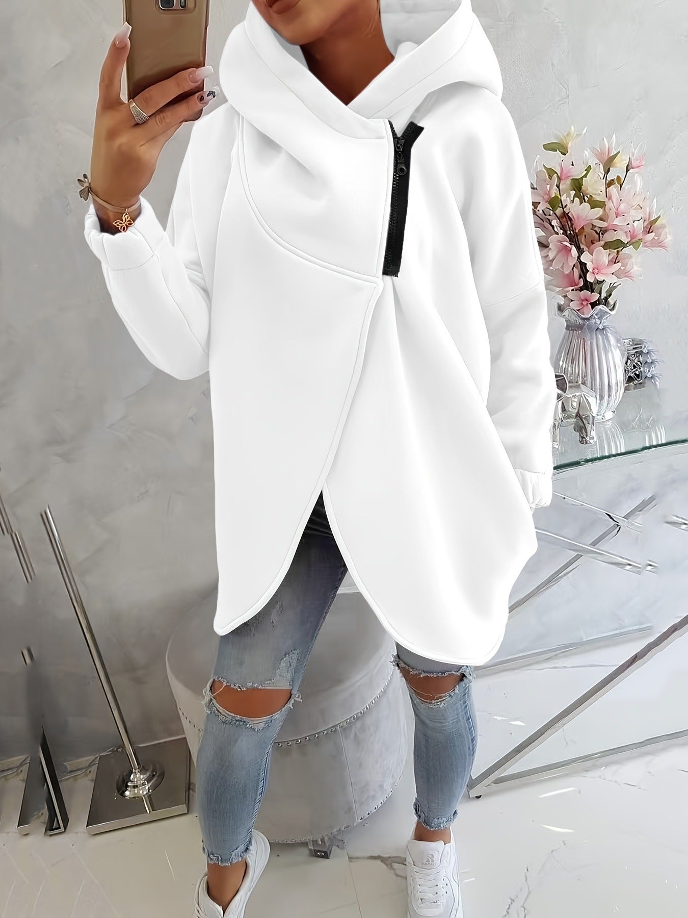 Quenlisse - Women's Zip-Up Hoodie with Front Pockets 