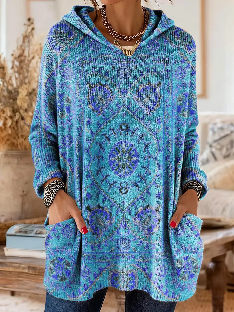 Hynessa - Women's hooded tunic, printed, loose fit, modern casual style