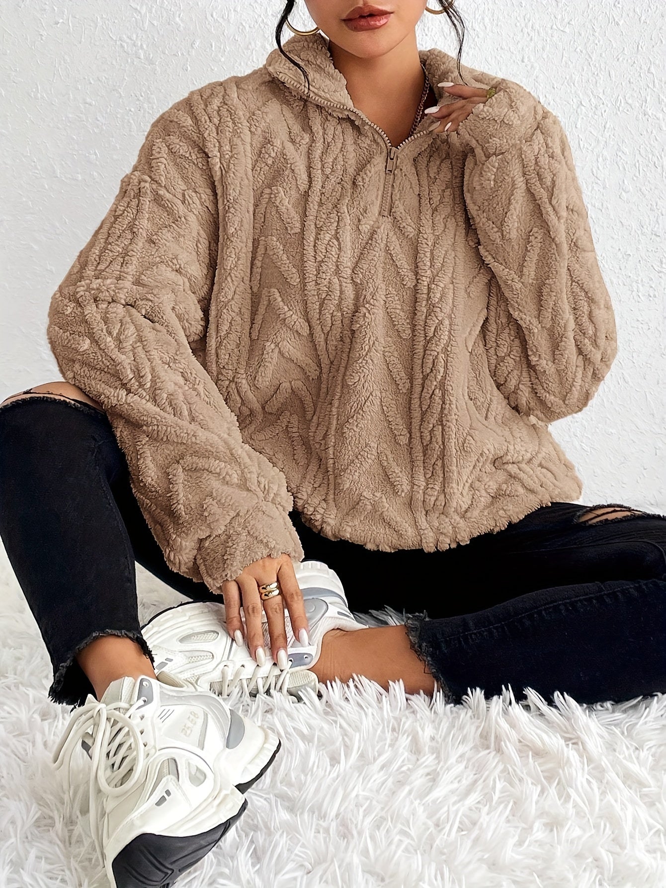 Claudette - Luxe Cable Knit Fleece Sweatshirt