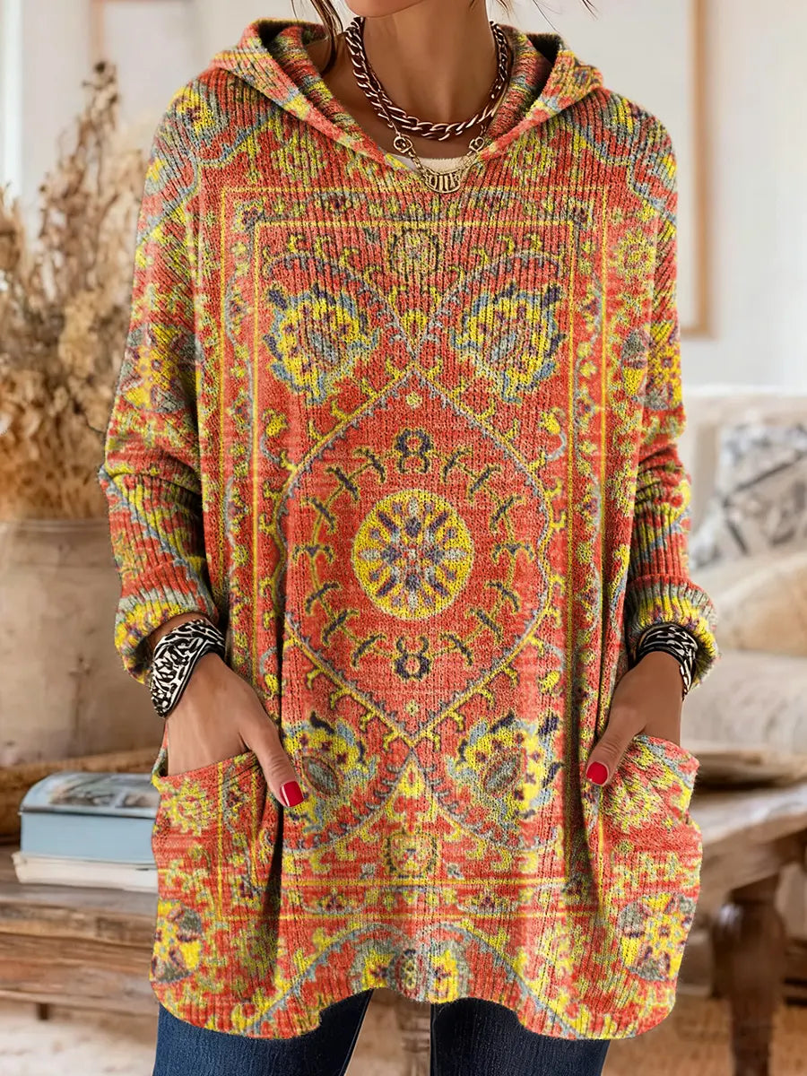 Hynessa - Women's hooded tunic, printed, loose fit, modern casual style
