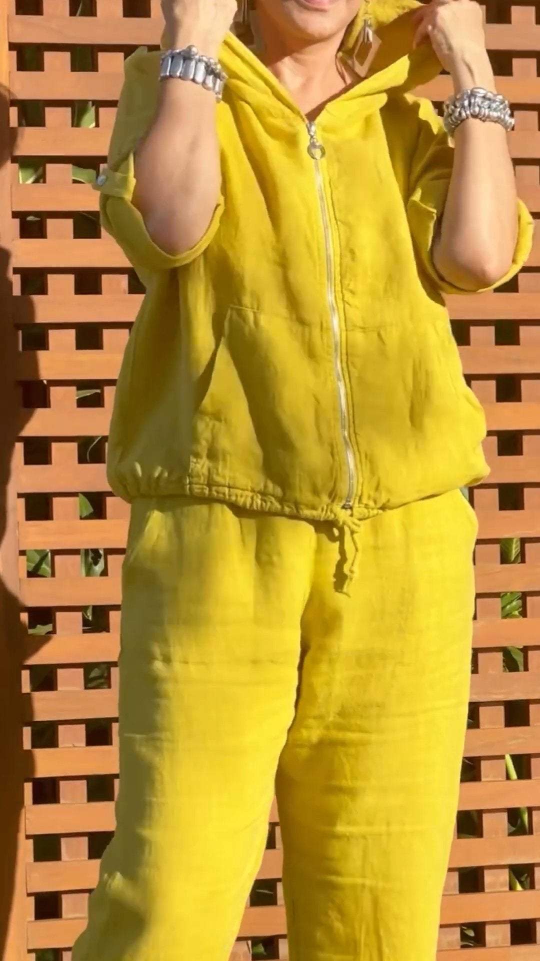 Elyraxa - Women's Hooded Zip Cotton Linen Loose Summer Set
