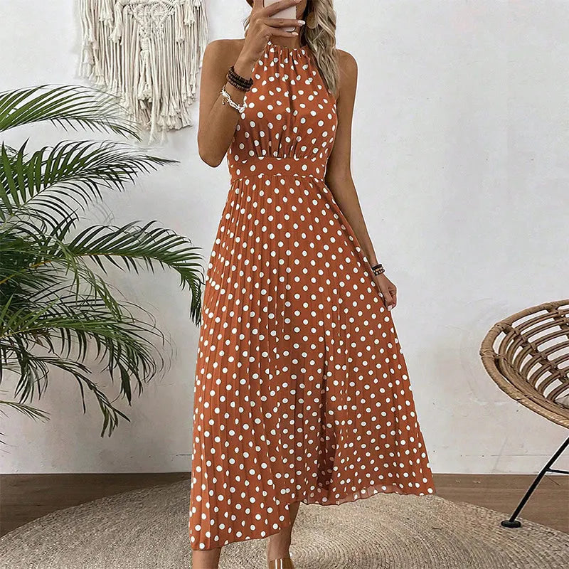 Theodora - Robe maxi femme à pois et col halter