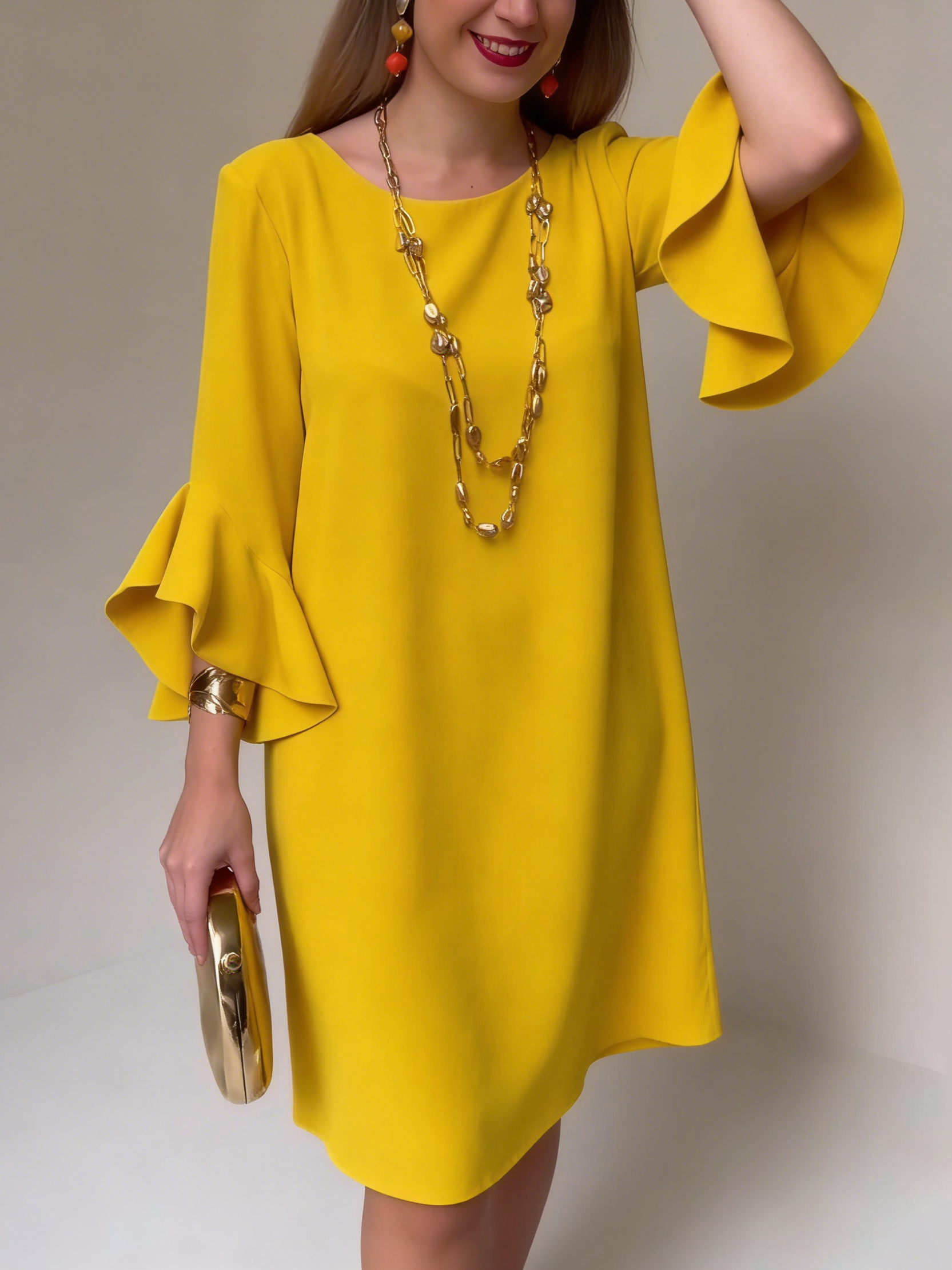 Eryza - Women's Flowy Dress Ruffle Sleeves Comfortable Fit Elegant Style