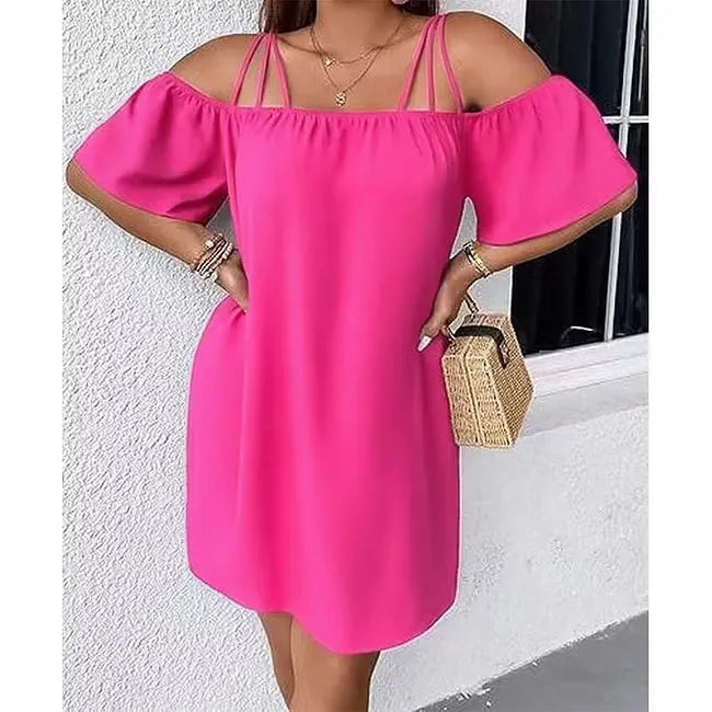 Liselotte - Robe mini femme épaules dénudées à fines bretelles