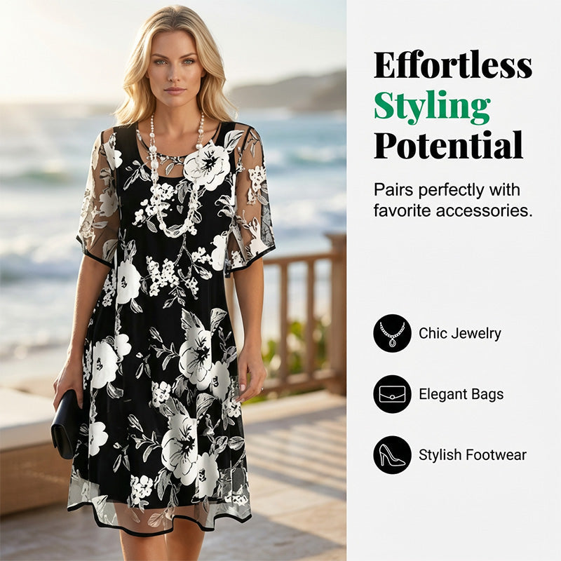 Loryxa - Women's elegant floral chiffon flowing evening dress
