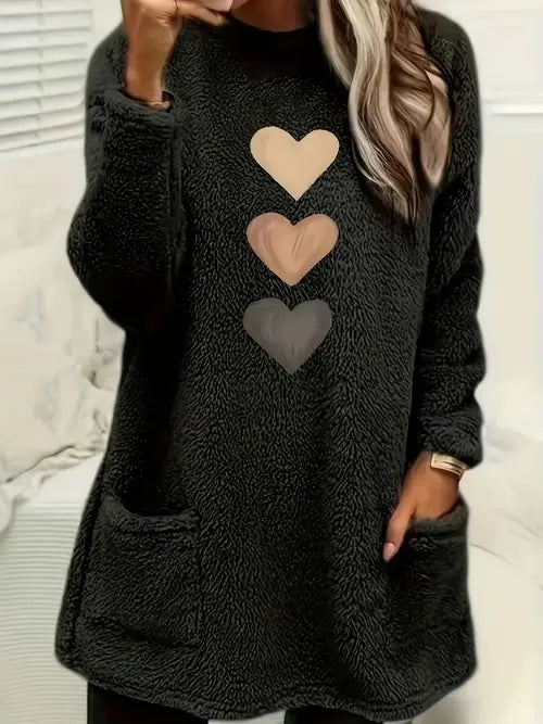 Patrice - Colorful Heart Fleece Sweatshirt with Pockets