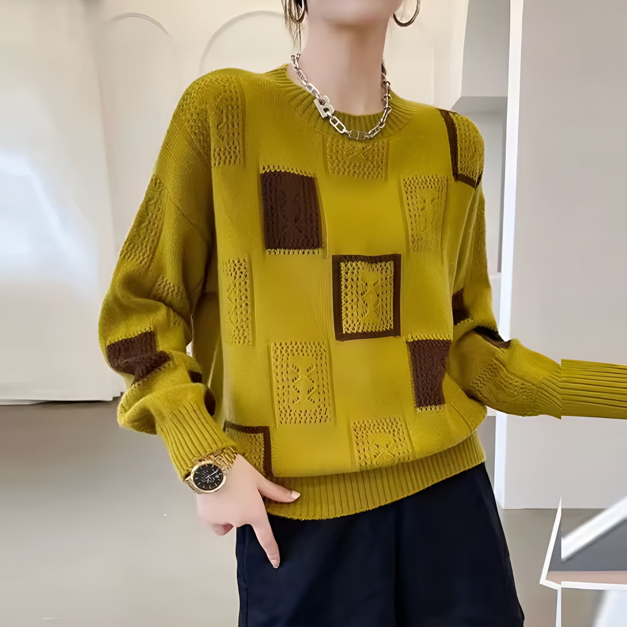 Adele - Women's Vintage Plaid Sweater Fall-Winter
