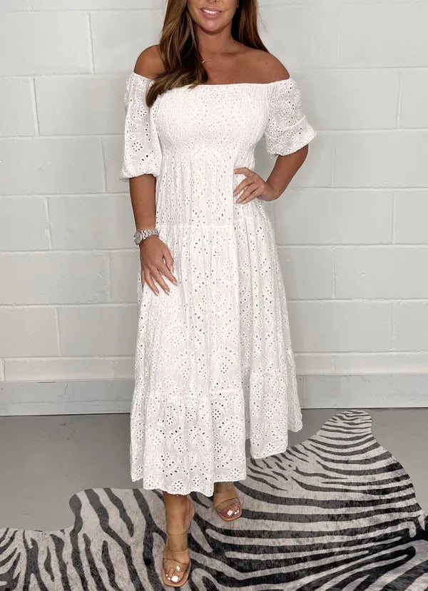 Melodie - Elegant Plain Flared Dress with Embroidery