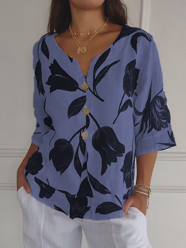 Evorra - Elegant Floral Print Flowy Top