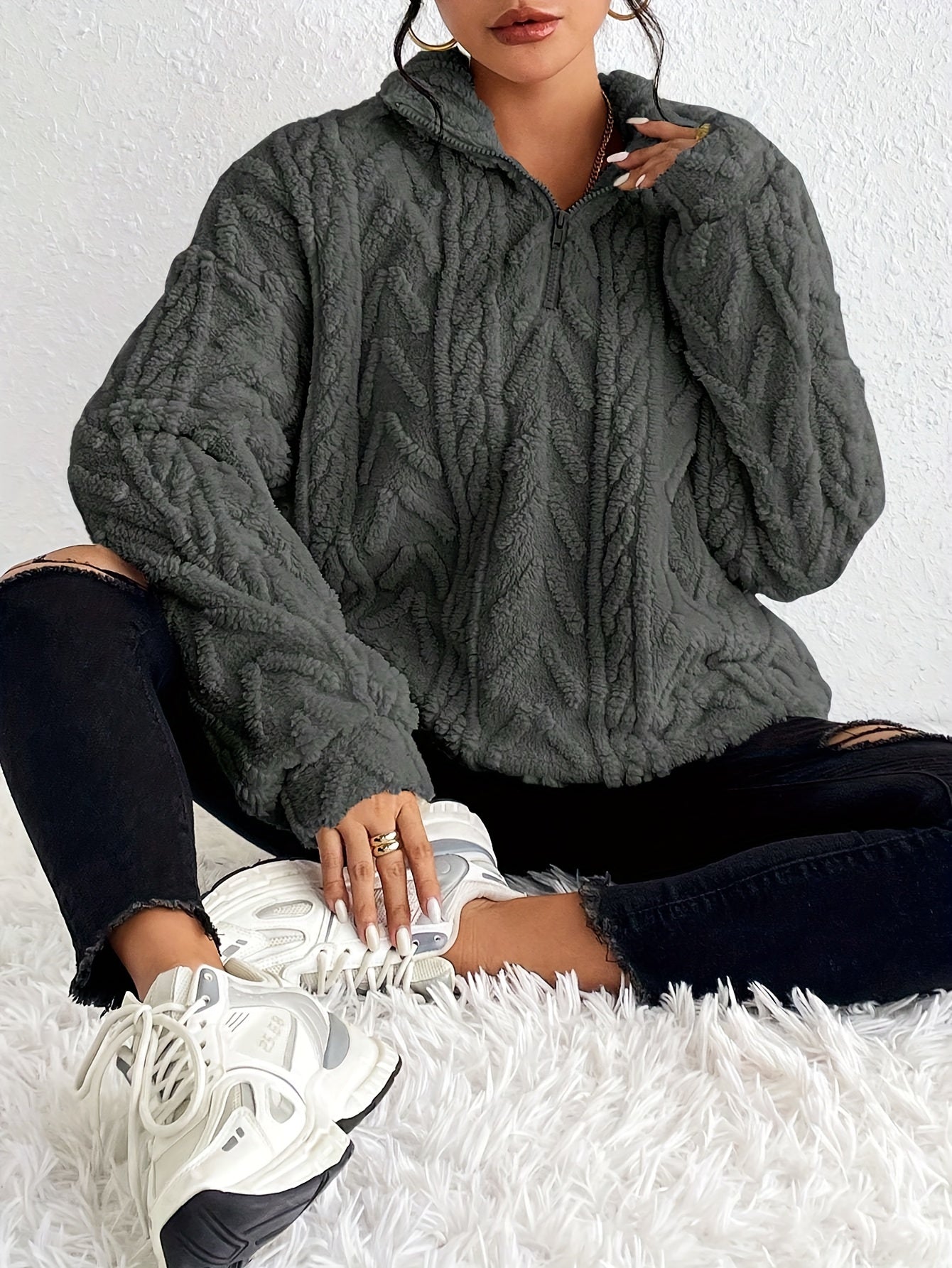 Claudette - Luxe Cable Knit Fleece Sweatshirt