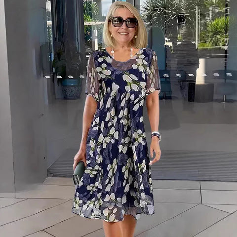 Loryxa - Women's elegant floral chiffon flowing evening dress