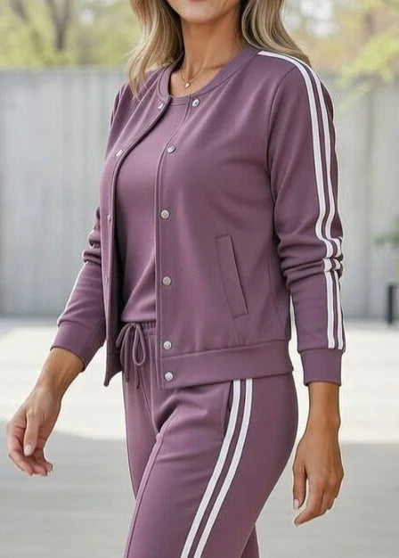Quenith - Women's 3-Piece Sport Chic Outfit with Elegant Striped Jacket and Pants