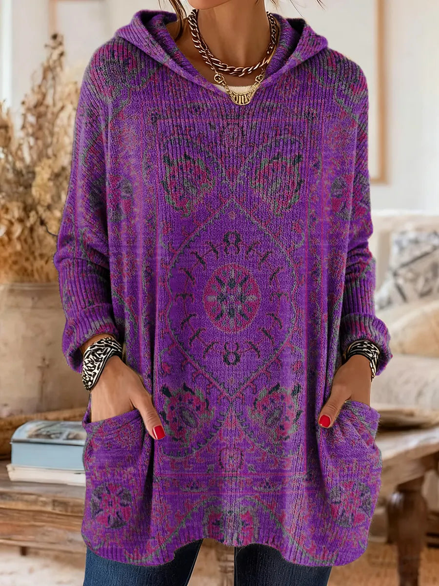 Hynessa - Women's hooded tunic, printed, loose fit, modern casual style