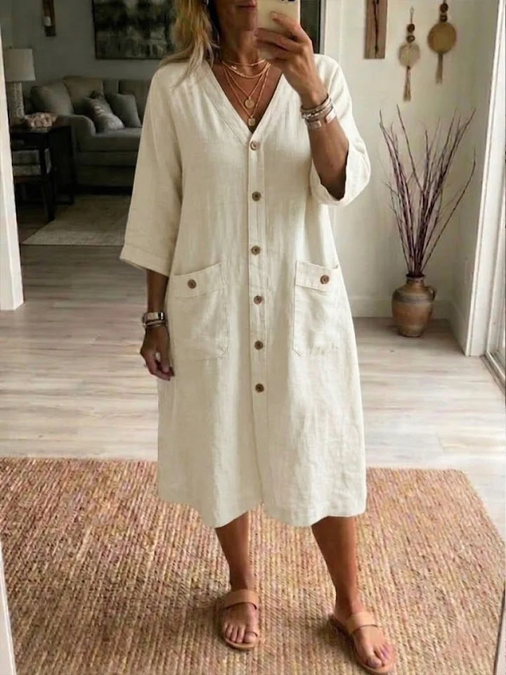 Oryssa - Women's Loose Button-Down Dress, Lightweight Style for an Active Day