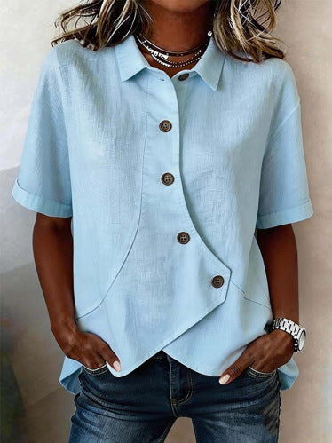 Aurelyth - Asymmetrical Button-Down Women's Shirt with Elegant Structured Collar