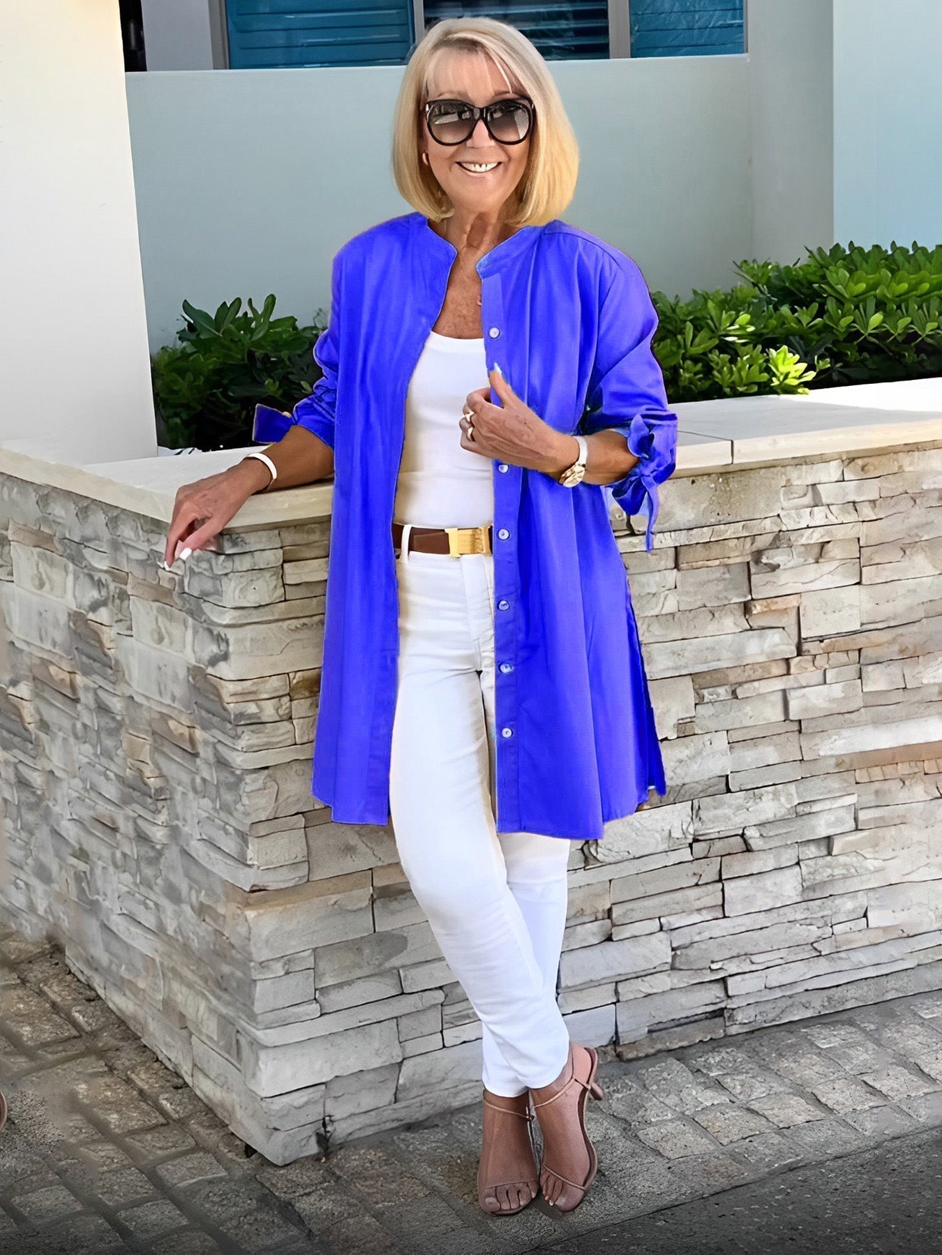 Liora - Long Button-Down Cotton Shirt Jacket (Today only: Buy 1, get 1 free!)