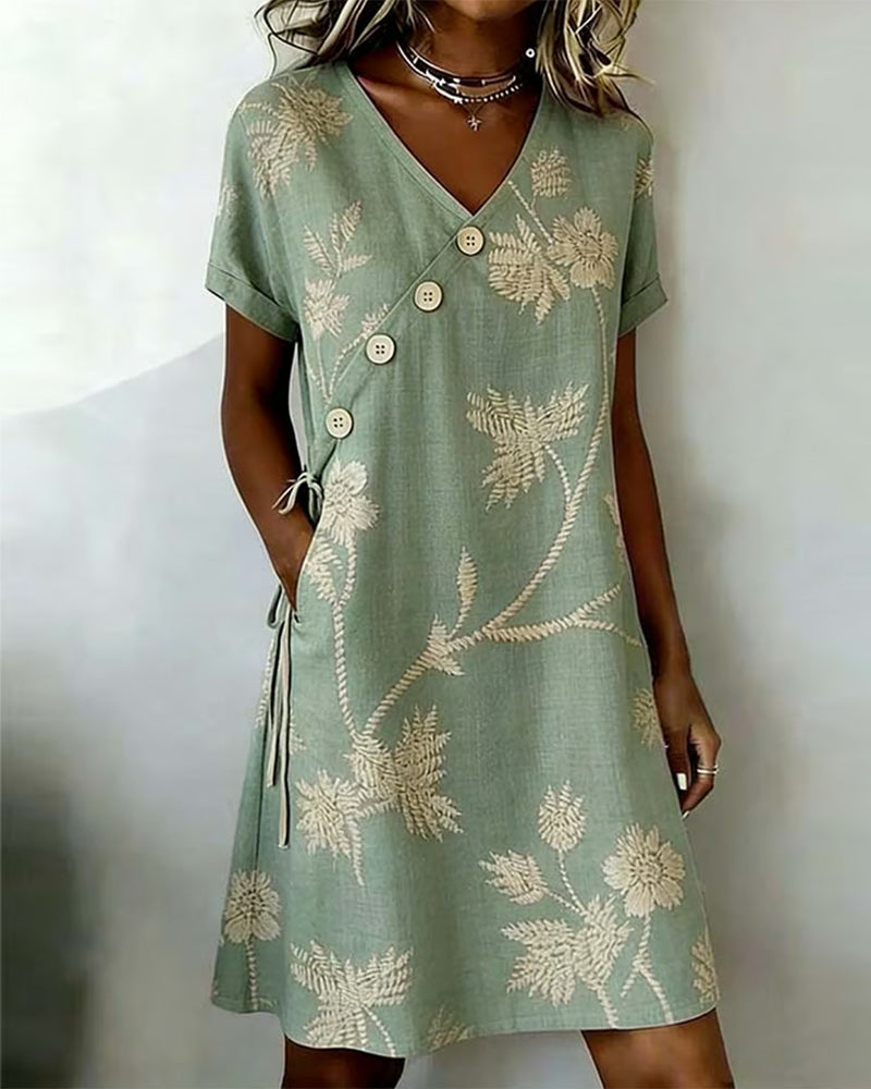 Noëlle - Robe mini femme verte à imprimé floral