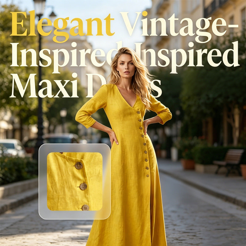Quinalisse - Elegant Vintage Long Sleeve Midi Shirt Dress