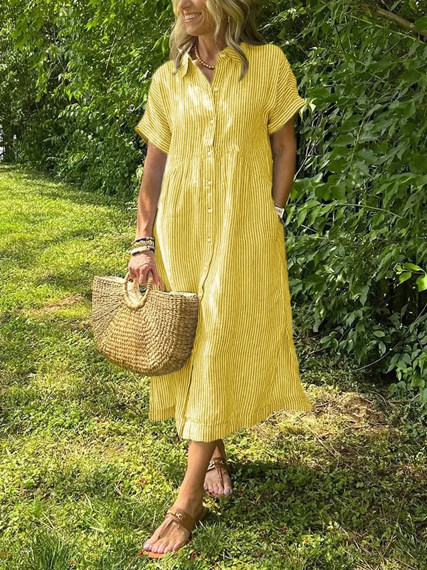Melania - Striped shirt dress with lapels and buttons | With functional pockets
