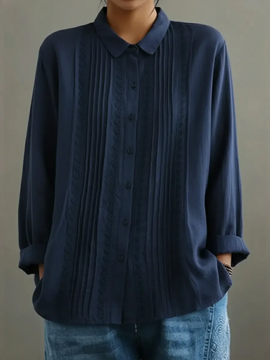 Cadrina - Elegant Cotton and Linen Shirt with Lace 