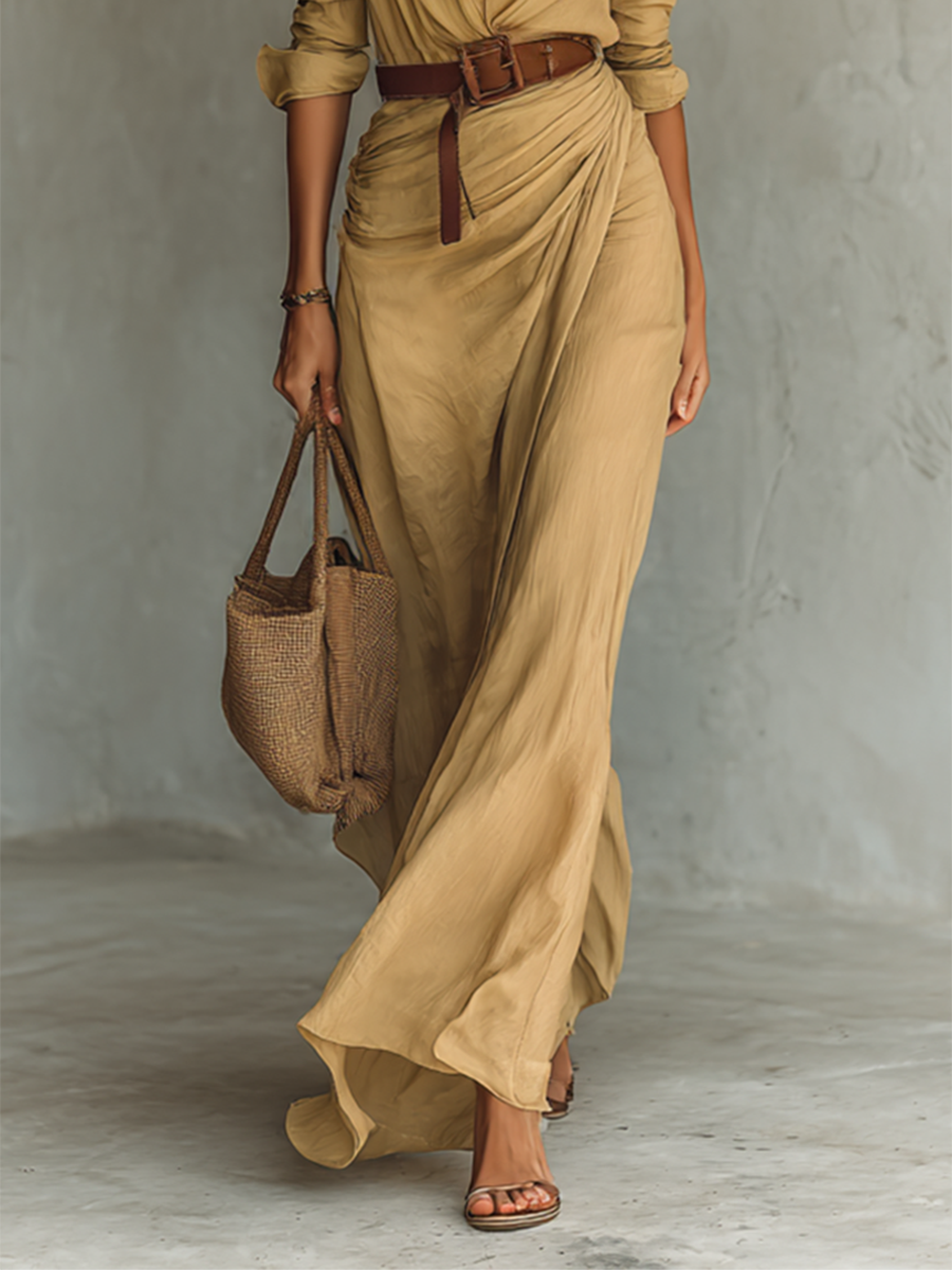 Joceline - Robe maxi femme chemise avec ceinture