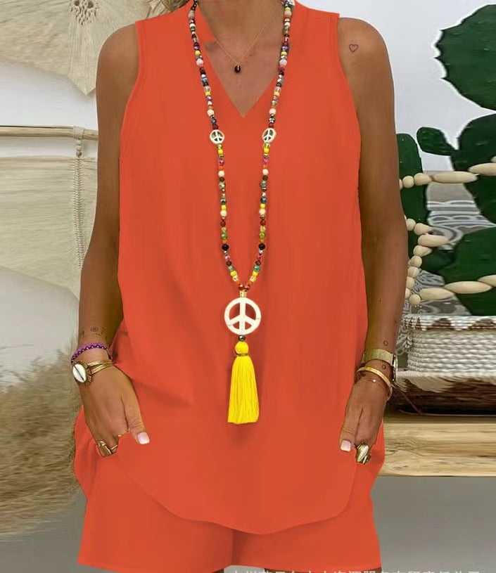Thessaly - Women's Casual Sleeveless Stand-Up Collar Set for Elegant Summer Style