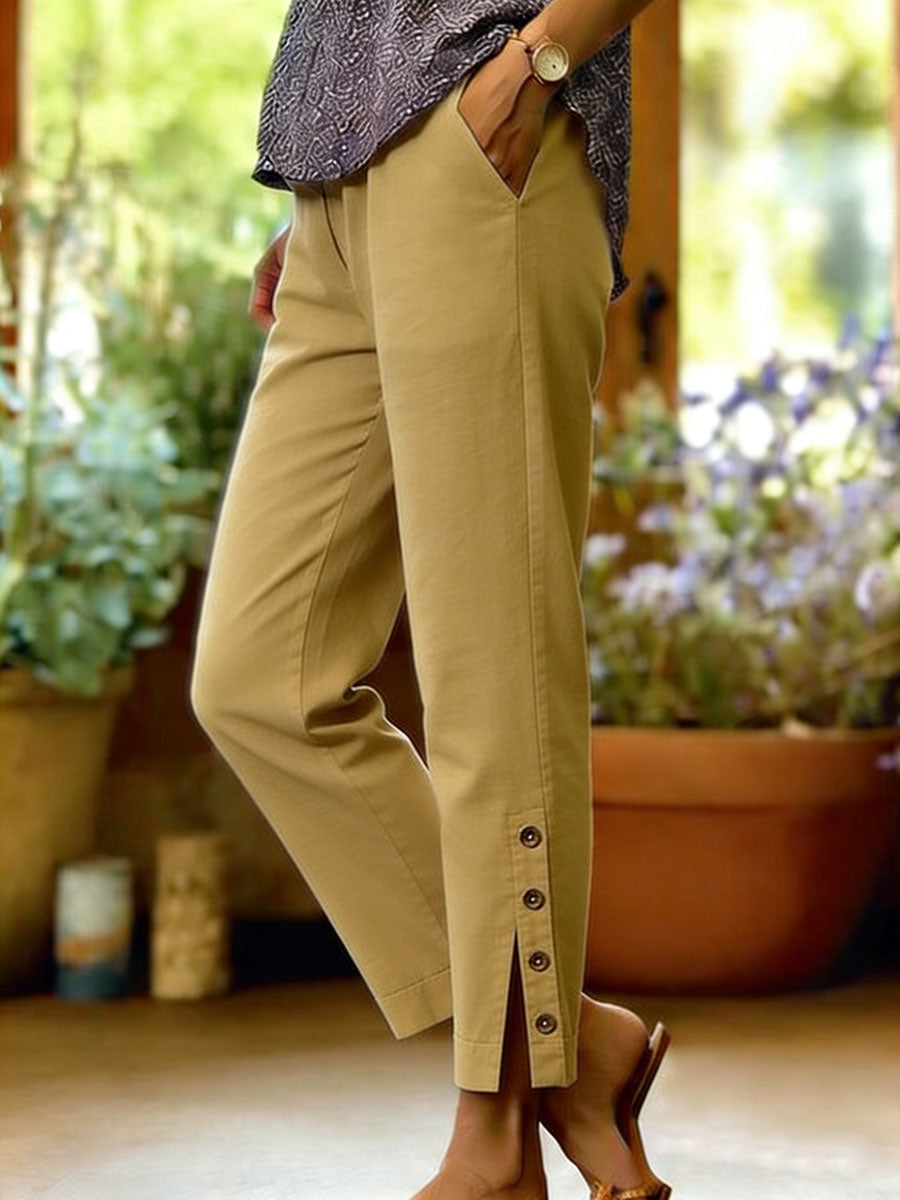 Firoxa - Women's Lightweight Linen Trousers Comfortable Casual for Everyday Wear