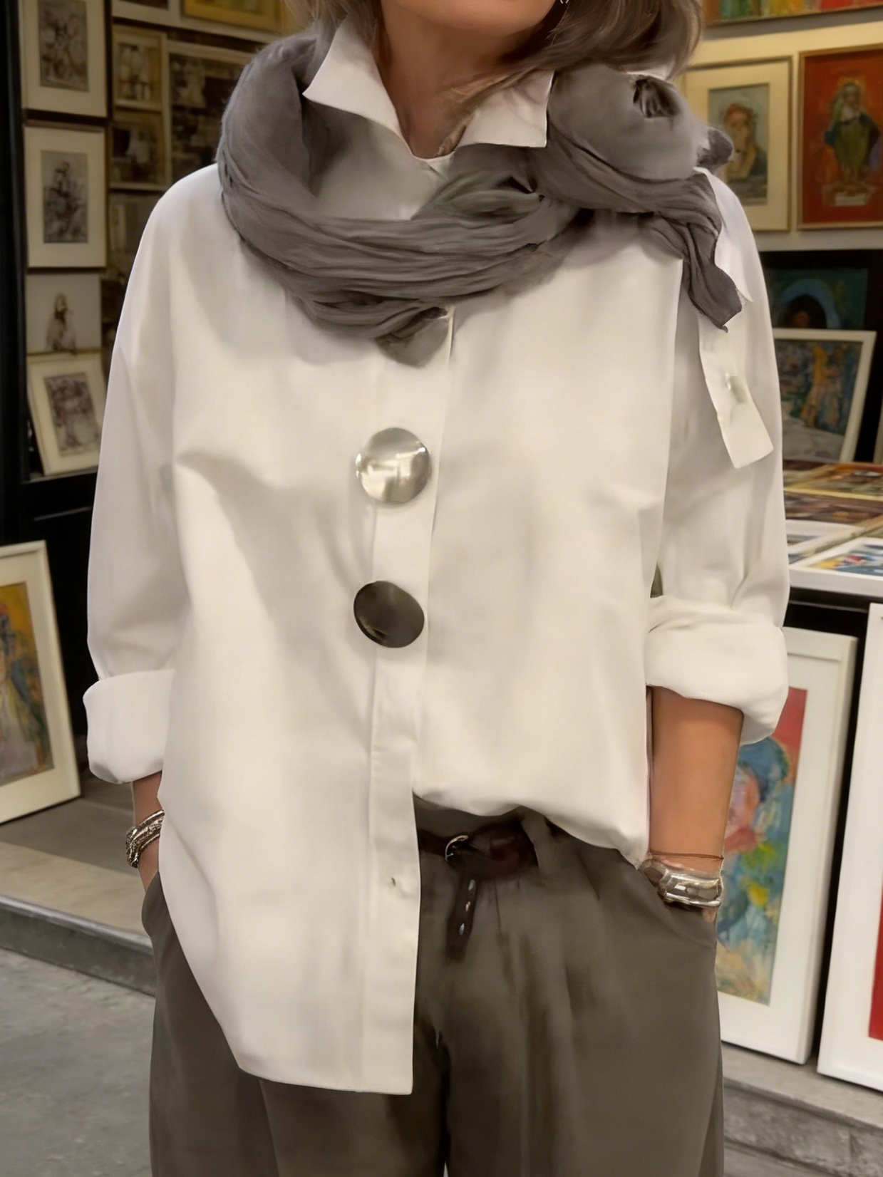 Kaeloria - Elegant Cotton and Linen Blouse with Metal Buttons