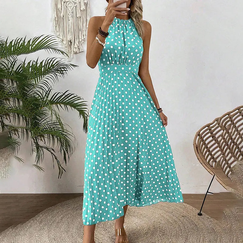 Theodora - Robe maxi femme à pois et col halter