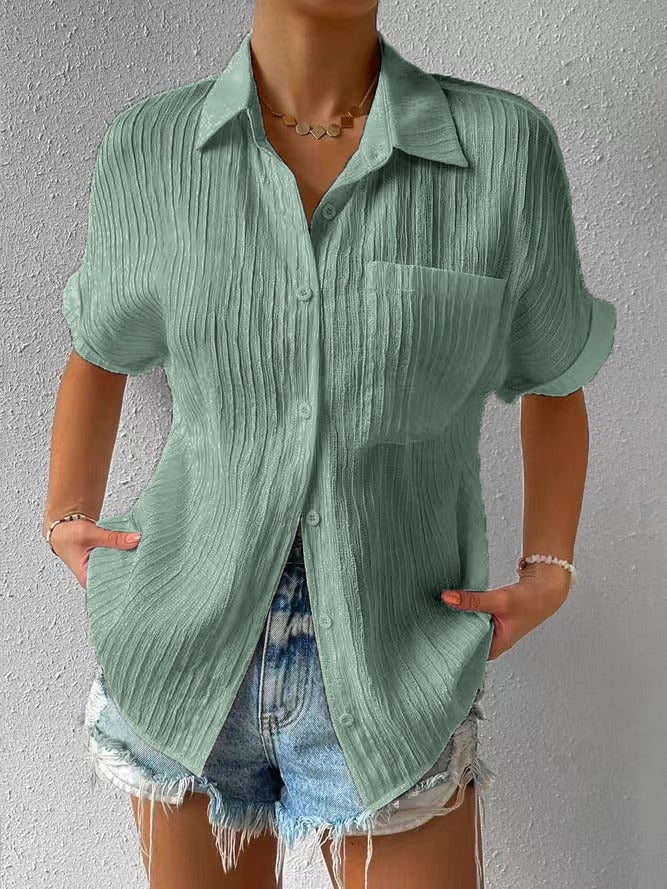 Plyora - Women's Loose Button-Down Classic Collar Casual Style Blouse