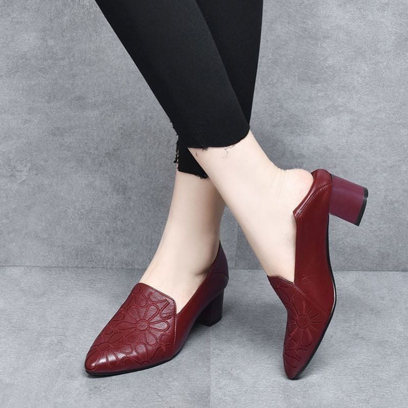 Doralyn - Genuine Leather Pumps with Elegant Embroidery 