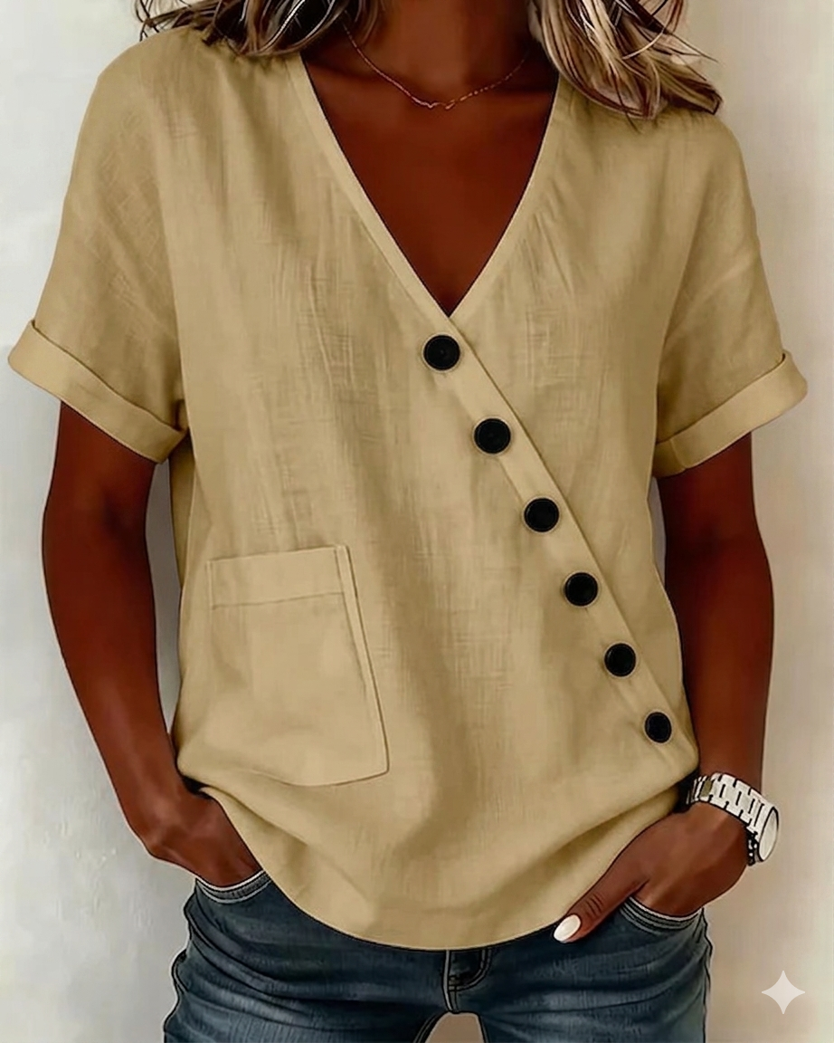 Qirellea - Women's Lightweight Asymmetrical Button Top for Summer