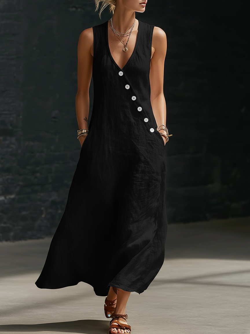 Fazira - Women's Button-Up Flowy Maxi Dress for Everyday Comfort