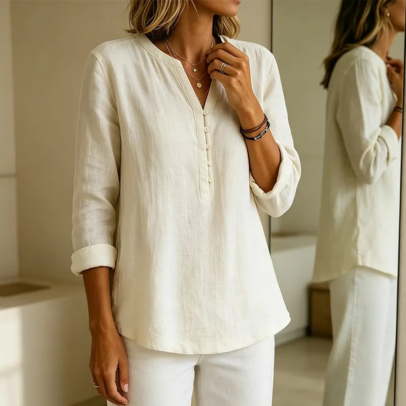 Vaelis - Women's Relaxed Fit V-Neck Shirt with Buttons