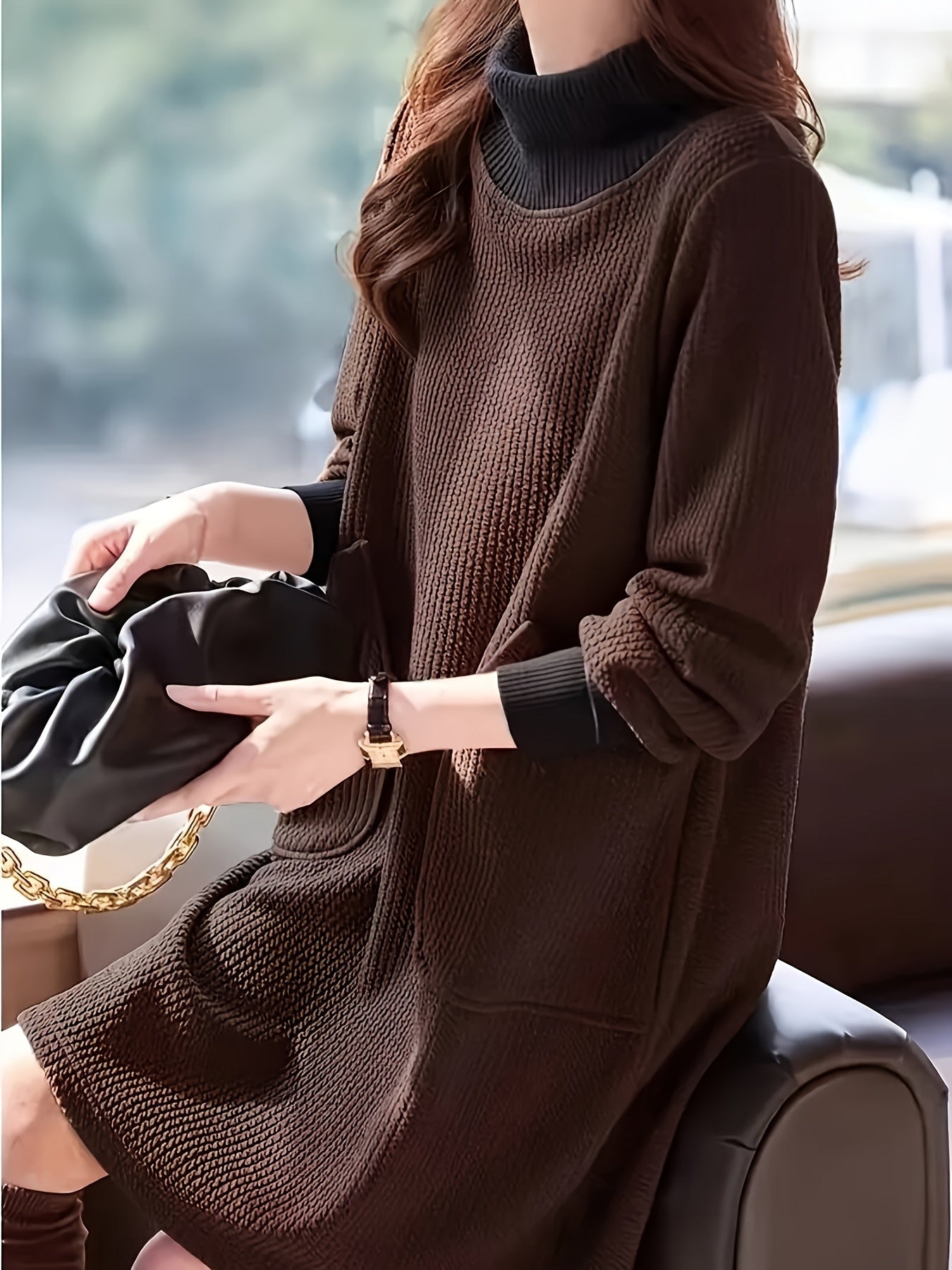 Lydie - Chic Midi Dress with High Neck and Raglan Sleeves