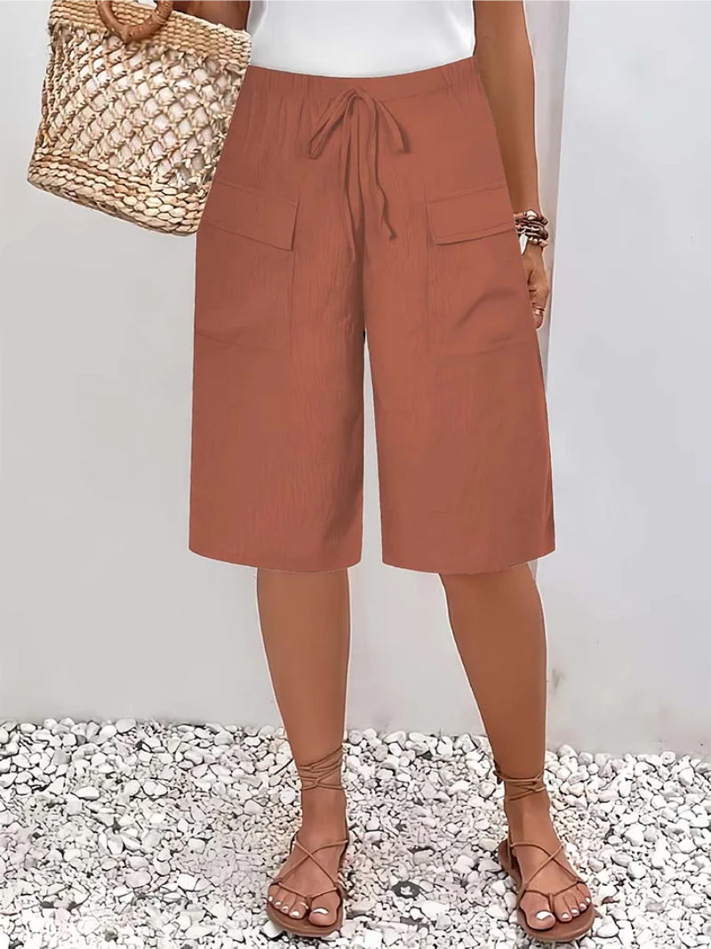 Aomira - Women's High Waisted Shorts with Pockets