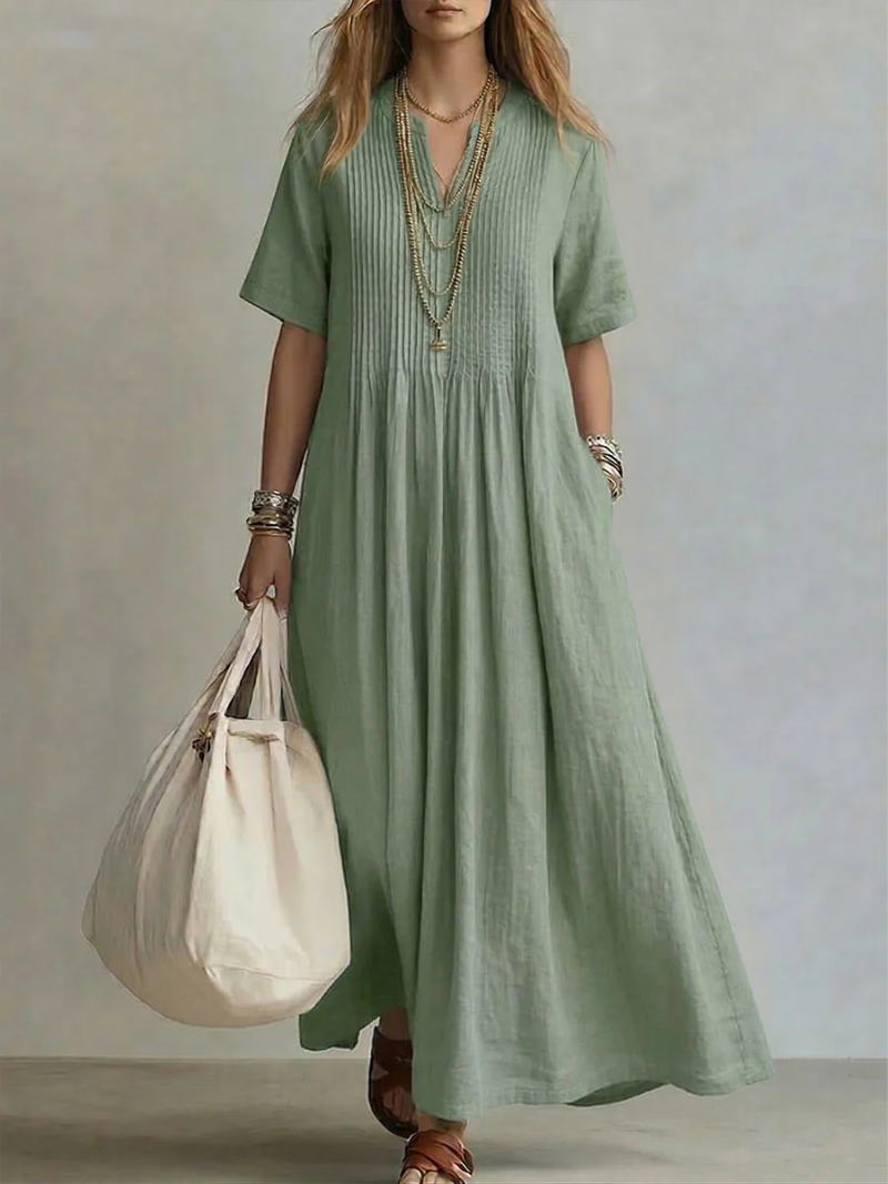 Jaxellea - Women's Lightweight V-Neck Flowy Maxi Dress for Summer Daily Wear