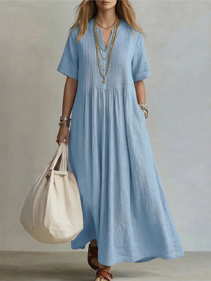 Jaxellea - Women's Lightweight V-Neck Flowy Maxi Dress for Summer Daily Wear
