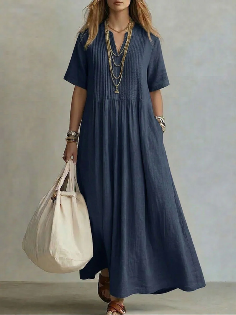 Jaxellea - Women's Lightweight V-Neck Flowy Maxi Dress for Summer Daily Wear