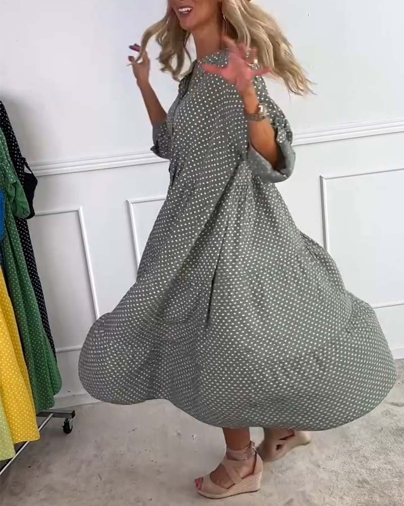 Miralyn - Straight polka dot mid-sleeve dress