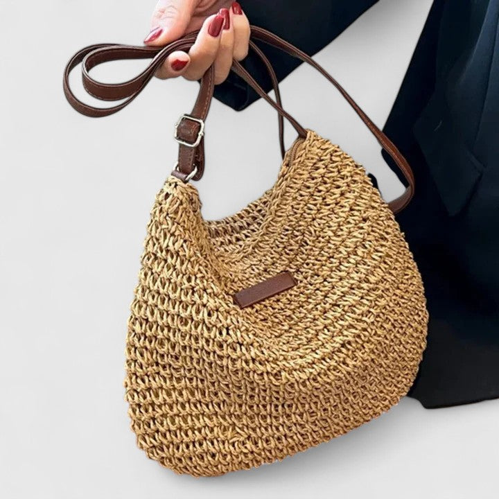 Mirelina - Women's Braided Raffia Crossbody Bag, Natural Boho Style