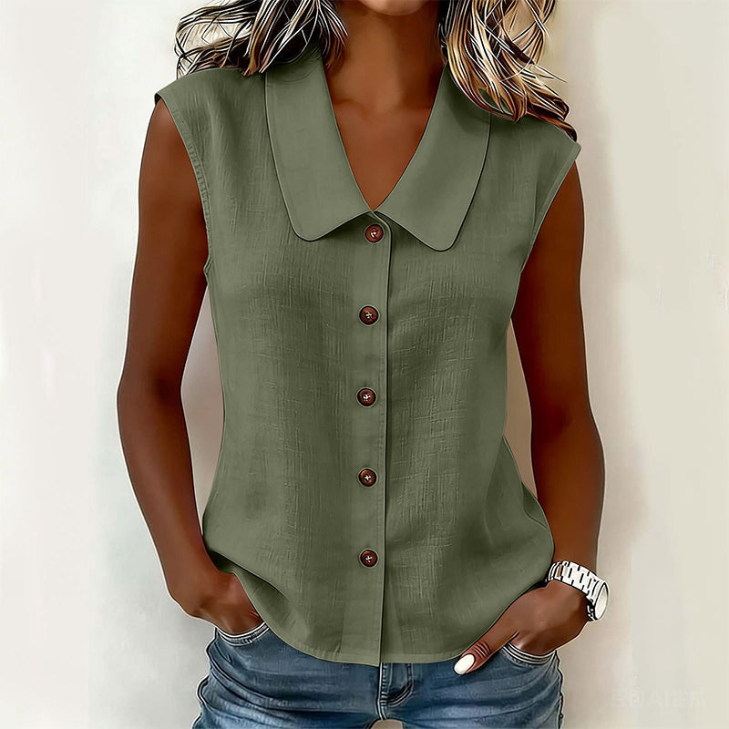Dovirelle - Women's Sleeveless V-Neck Blouse with Elegant Buttons