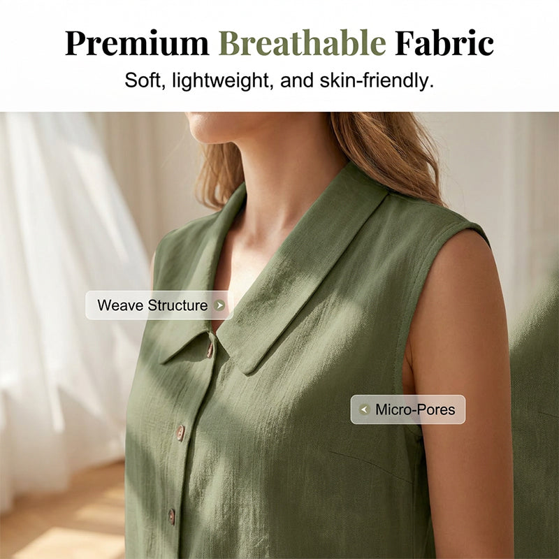 Dovirelle - Women's Sleeveless V-Neck Blouse with Elegant Buttons