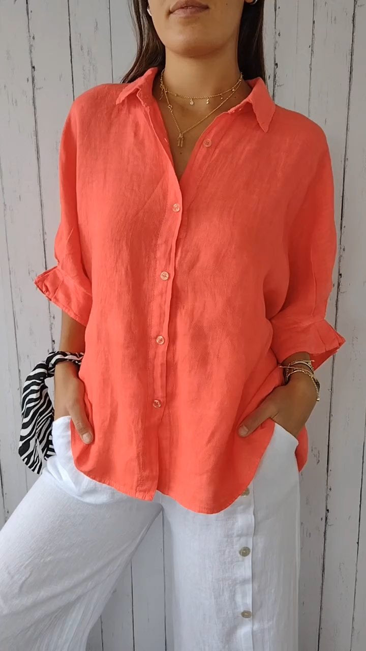 Delphira - Cotton and linen shirt with tie at the back