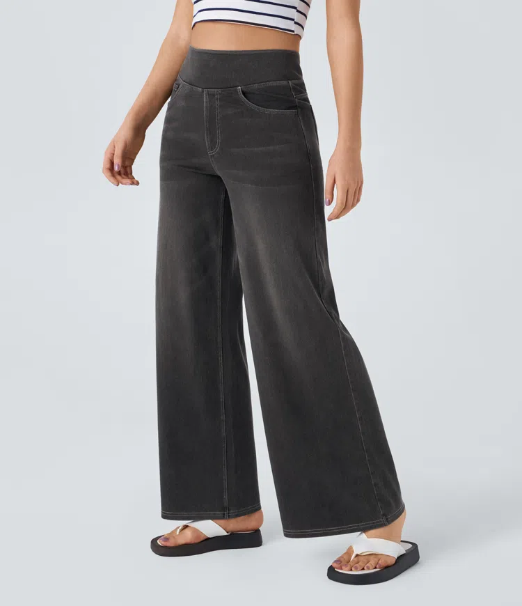 Ruvessa - Women's High Waisted Wide Leg Jeans, Very Stretchy, Modern Fit