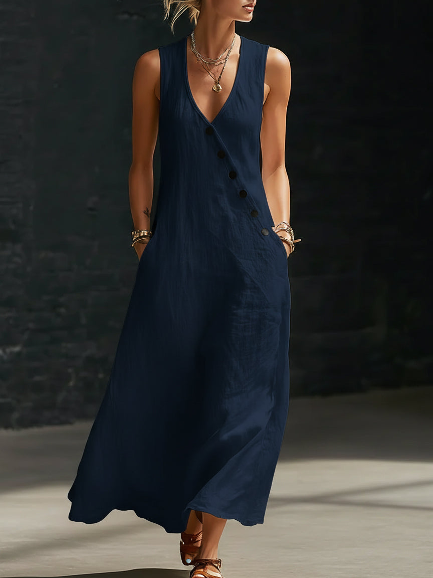 Fazira - Women's Button-Up Flowy Maxi Dress for Everyday Comfort