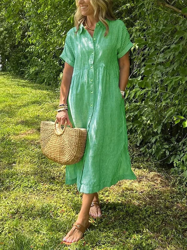 Melania - Striped shirt dress with lapels and buttons | With functional pockets