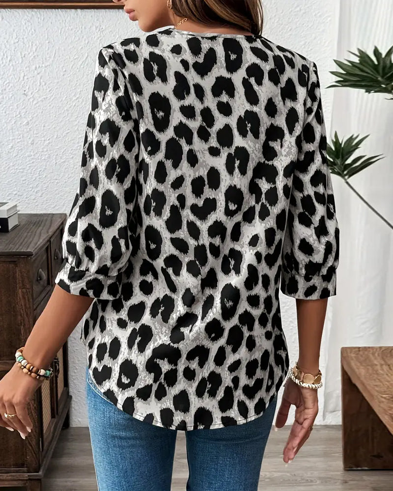 Astoria - Leopard Print Oversized Mid-Length Sleeve Blouse