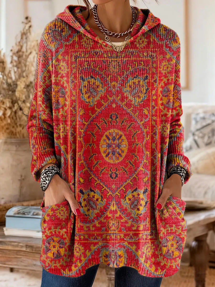 Hynessa - Women's hooded tunic, printed, loose fit, modern casual style