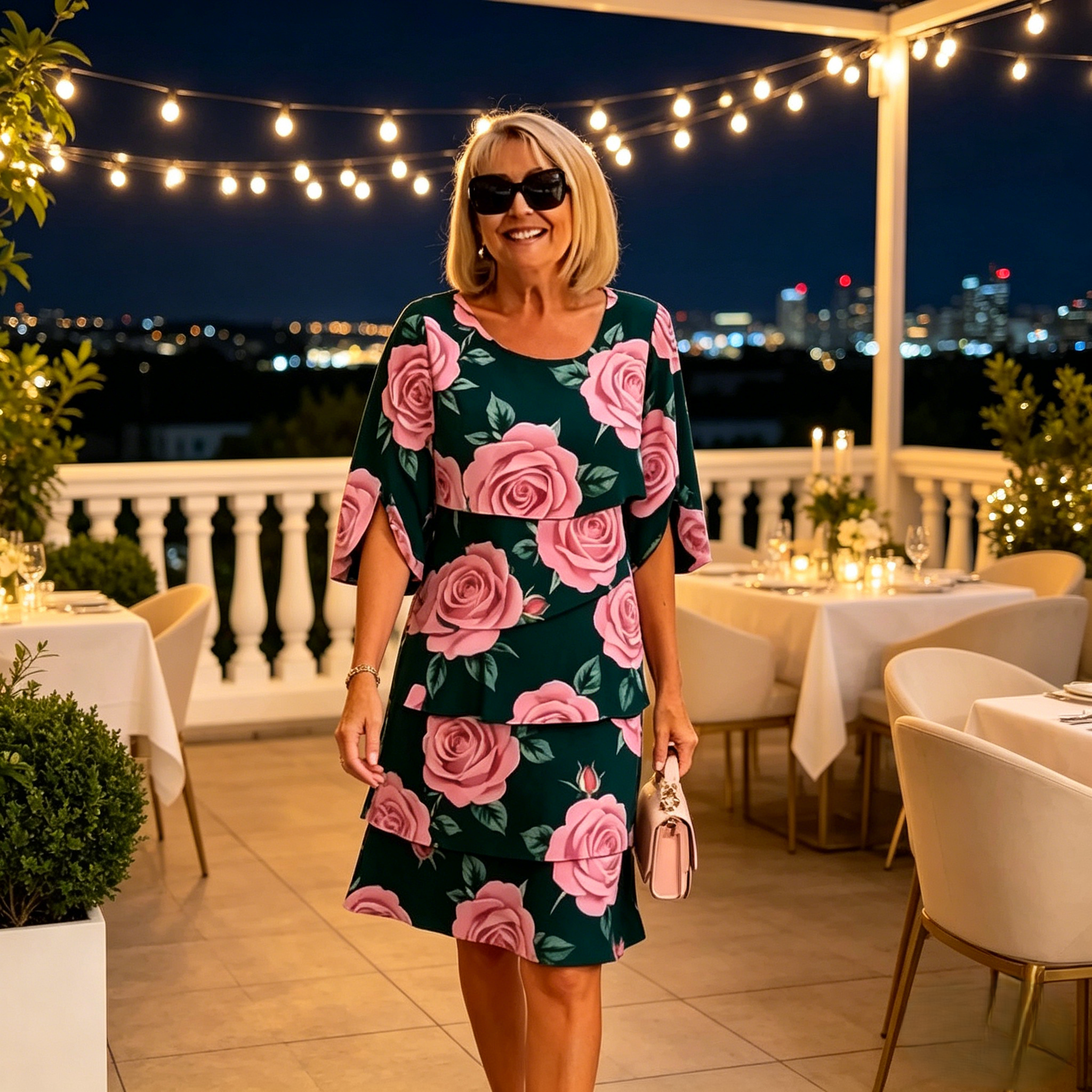 Qyvelle - Women's Floral Print Dress Loose Fit Flowy Sleeves Elegant Style